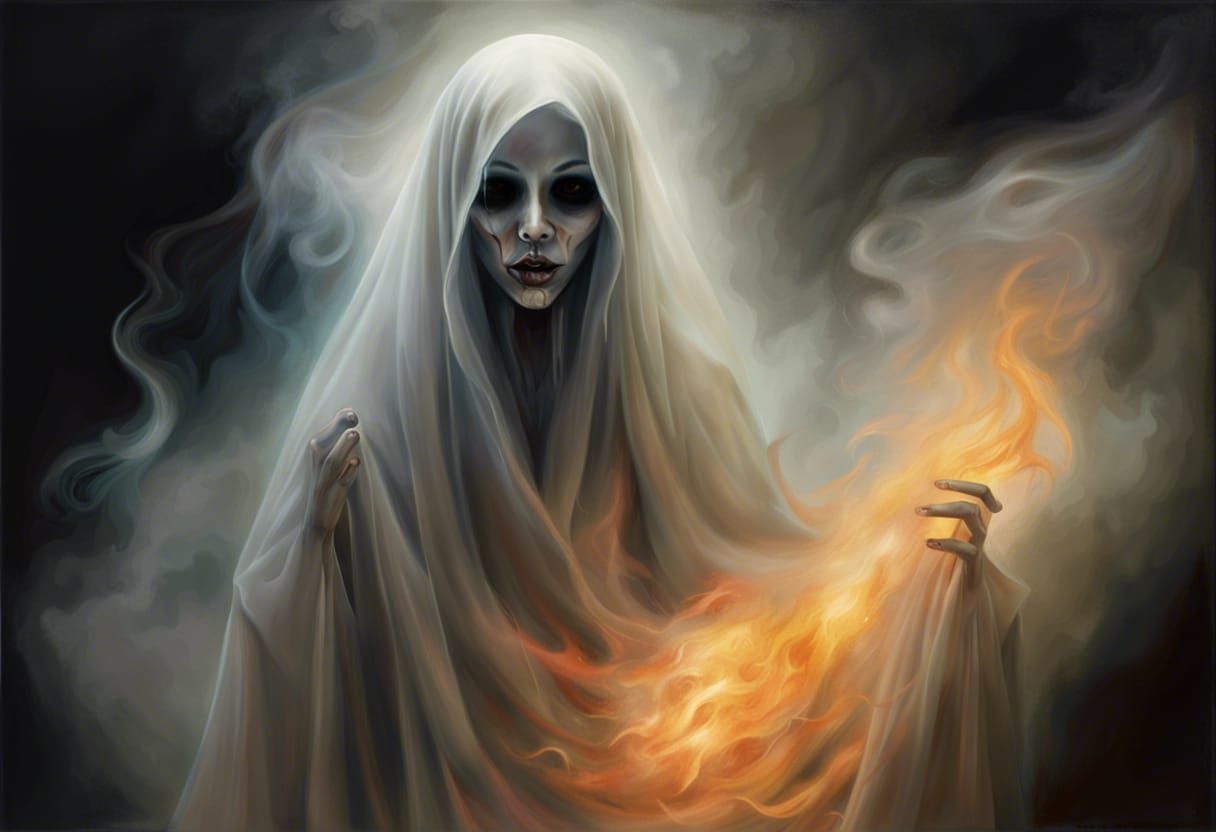 Terrifying Female Ghost in Hyperrealistic Horror Art