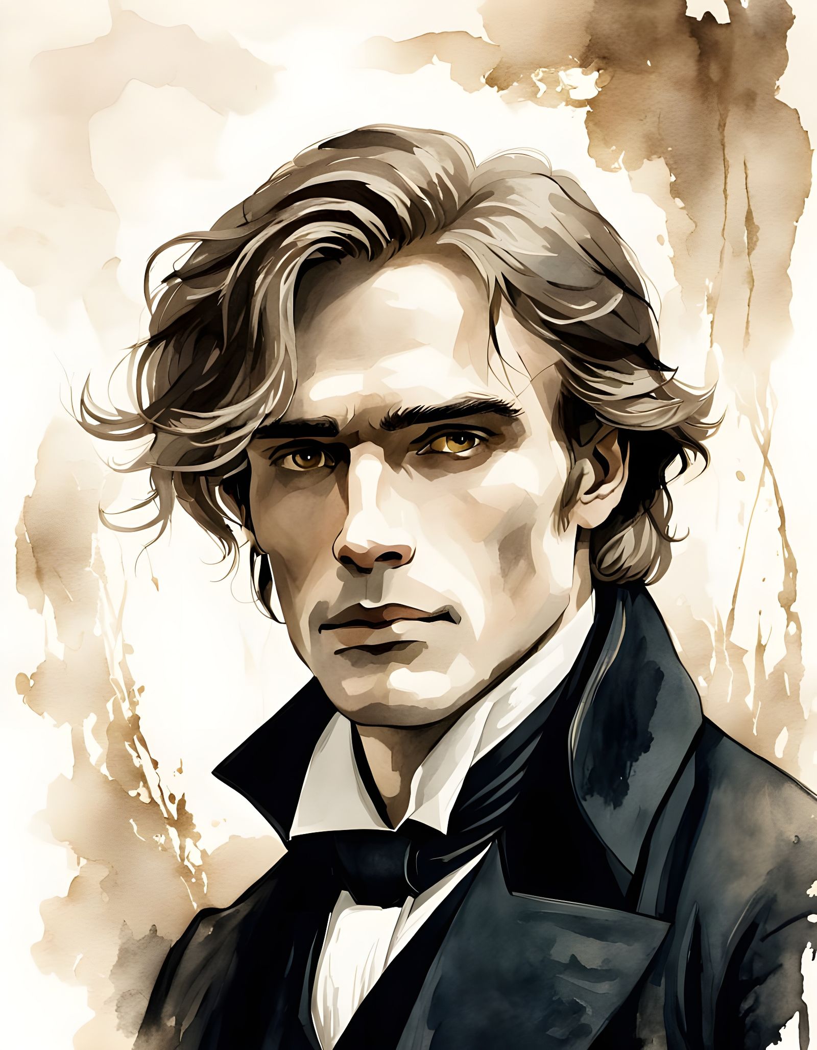 Young Gellert Grindelwald Portrait in Watercolor Style