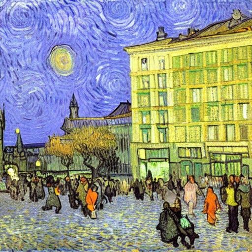 City Woman in Van Gogh Style Oil Painting