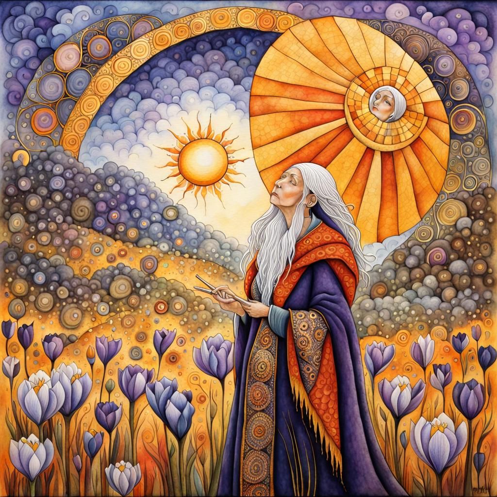 Surreal Mosaic Portrait of a Happy Old Lady