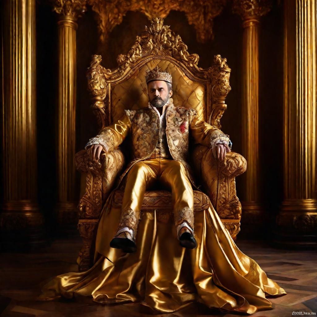 King on Throne in Baroque Portrait with Neck Pain