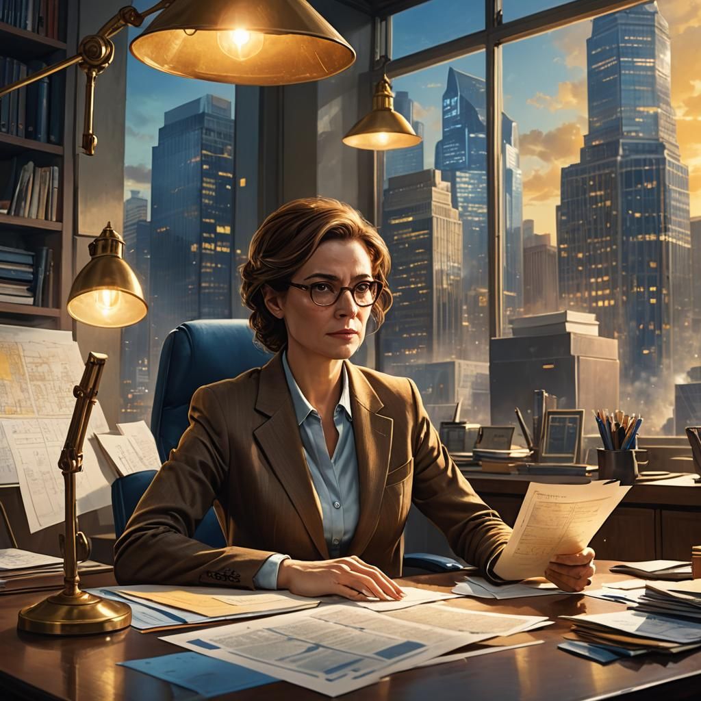Businesswoman in Corner Office: Fantasy Concept Art