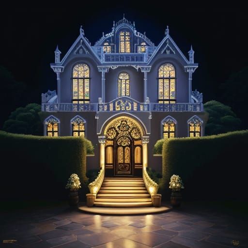 Gothic House with Bay Windows in Digital Art Deco