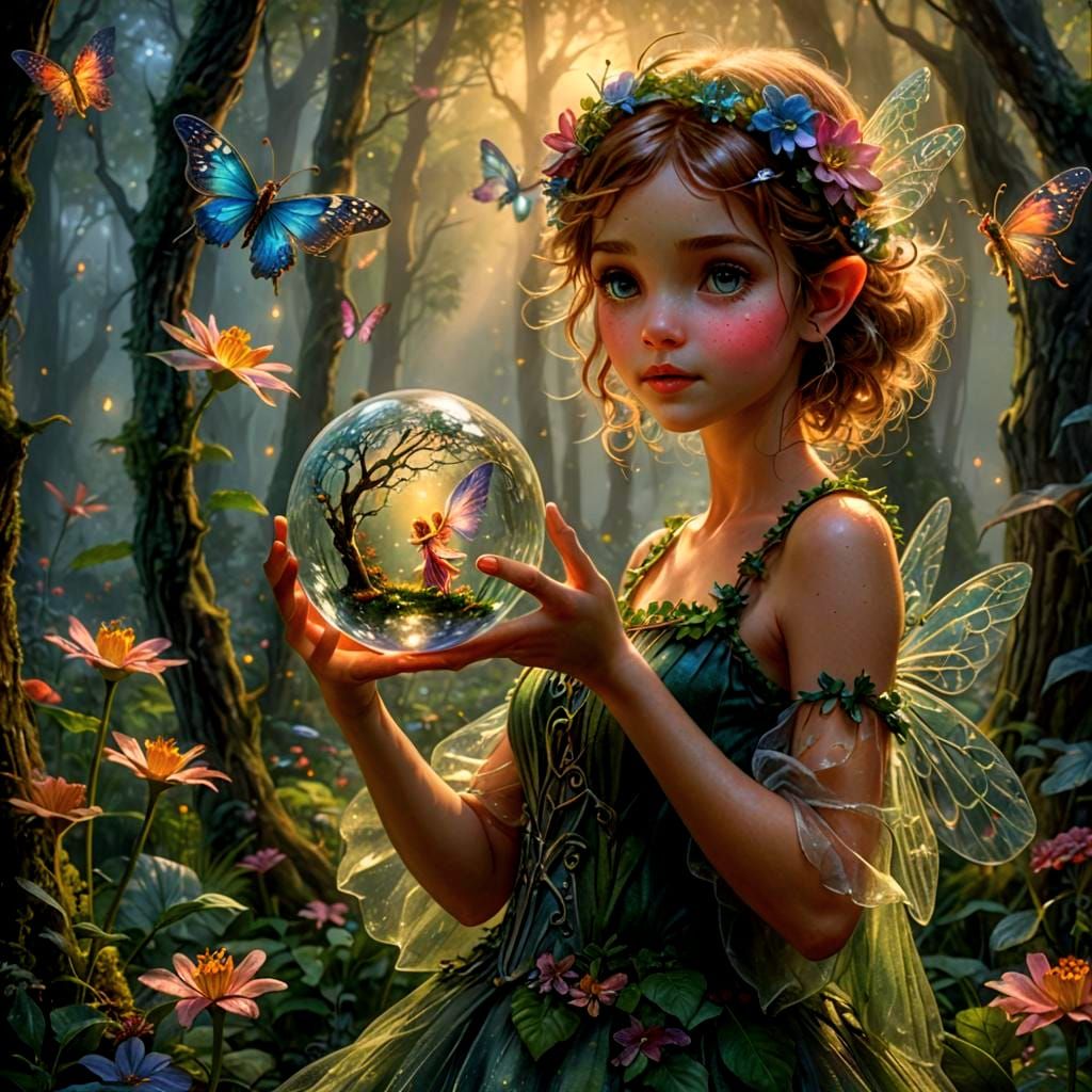 Flower Fairy with Forest Orb in Hyperrealistic Style