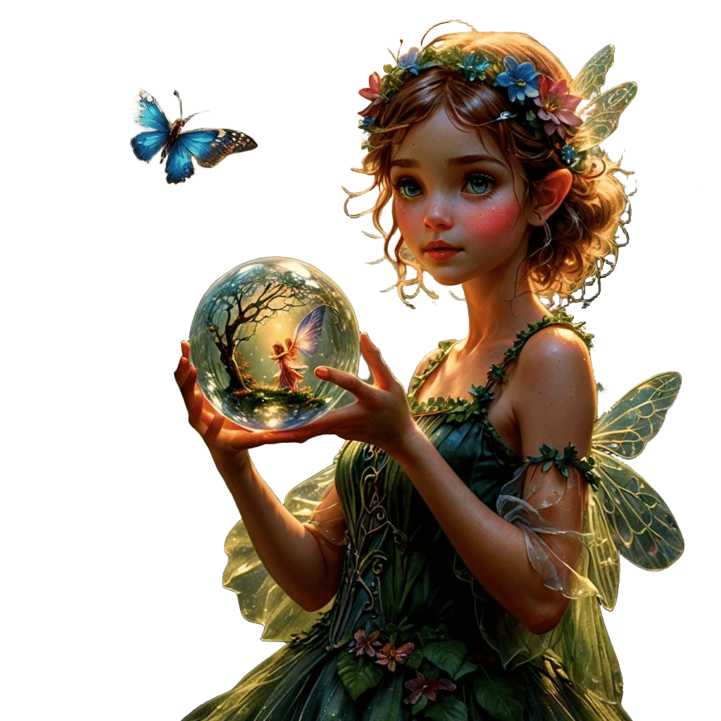 Flower Fairy with Forest Orb: Hyperrealistic Fantasy