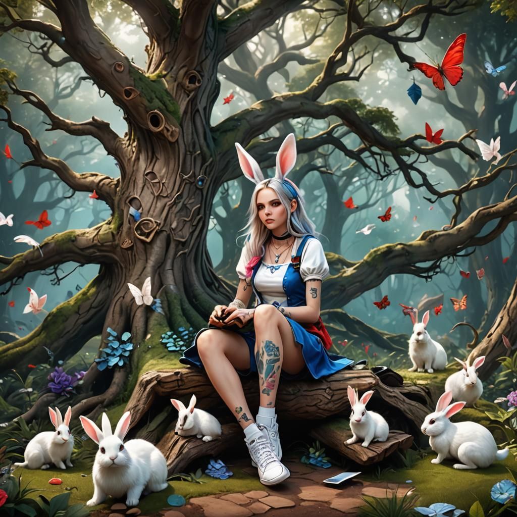Enchanted Woodland Scene with Alice: Fantasy Concept Art