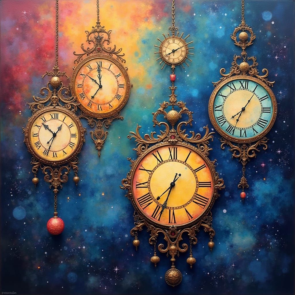 Timeless Cosmic Clockwork in Neo-Expressionist Style