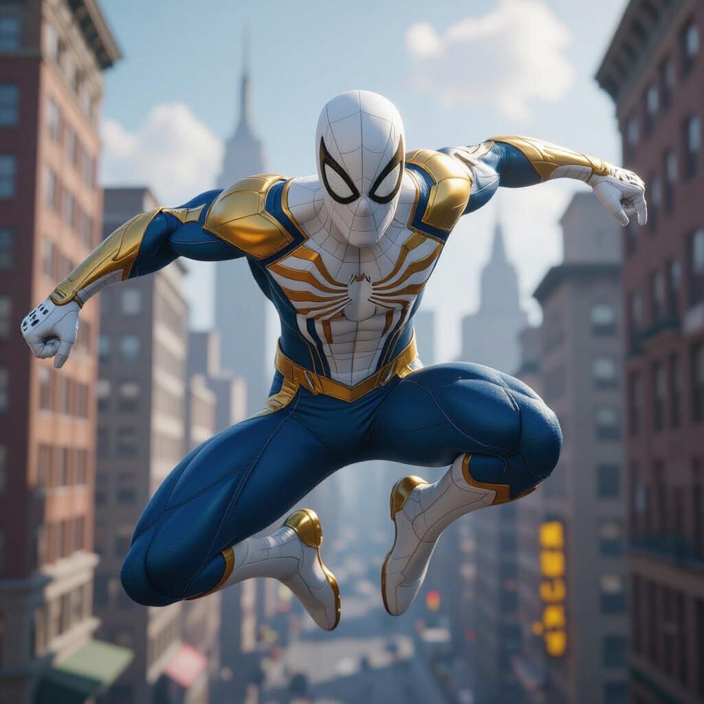 Heroic Spider-Man in White and Gold: 3D Render