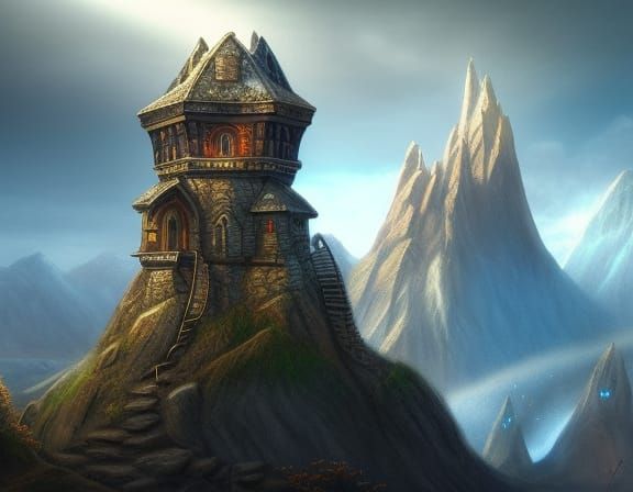 Dwarven Watchtower in High Mountain, Fantasy Concept Art