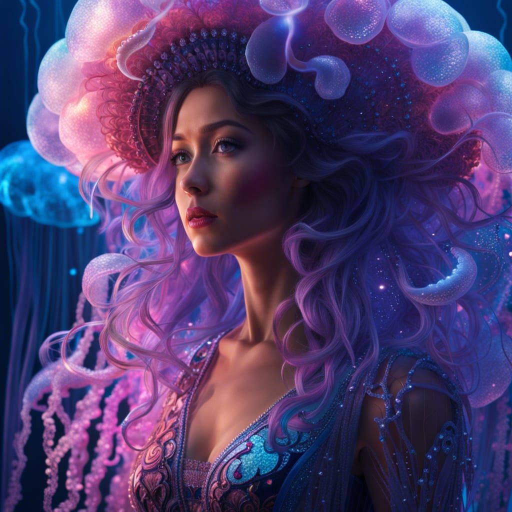 Girl in Jellyfish Dress: Hyperdetailed Fantasy Art