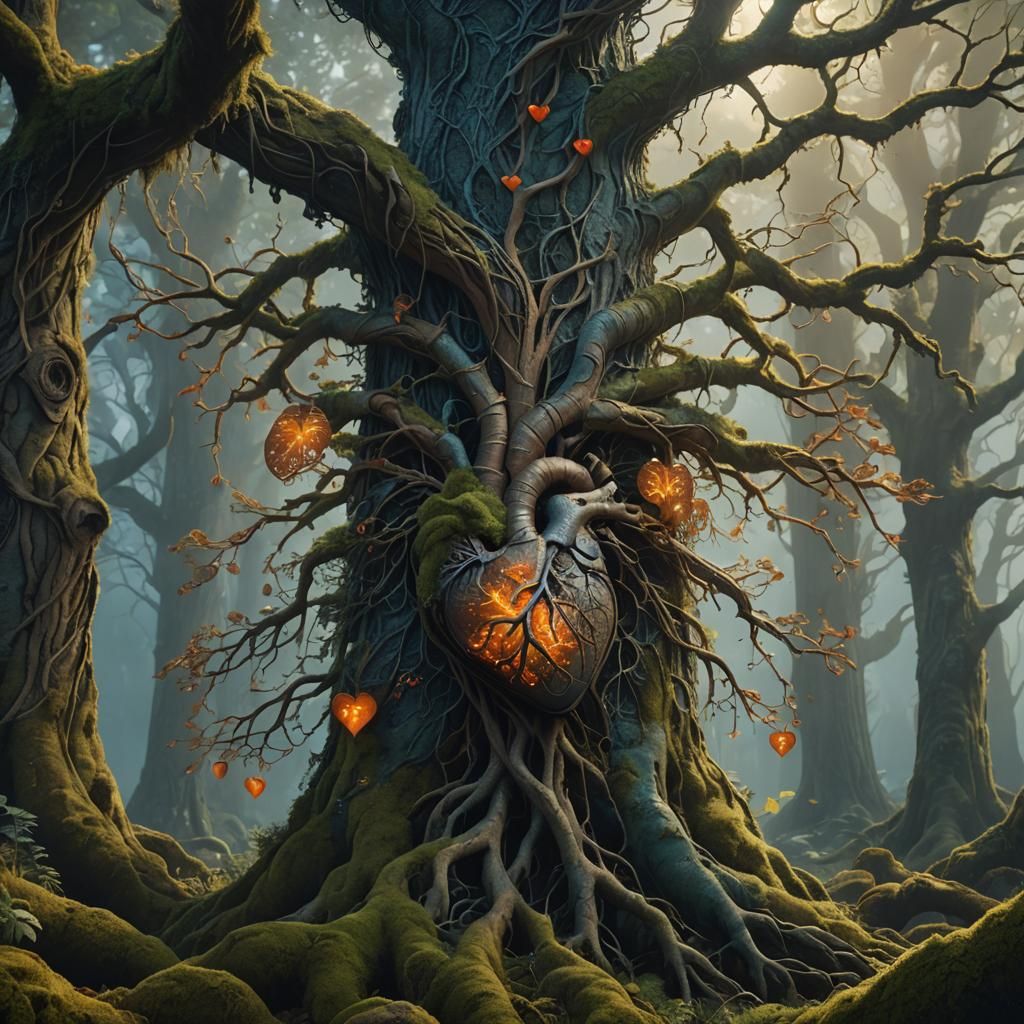Mystical Human Oregon Tree in Forest Painting