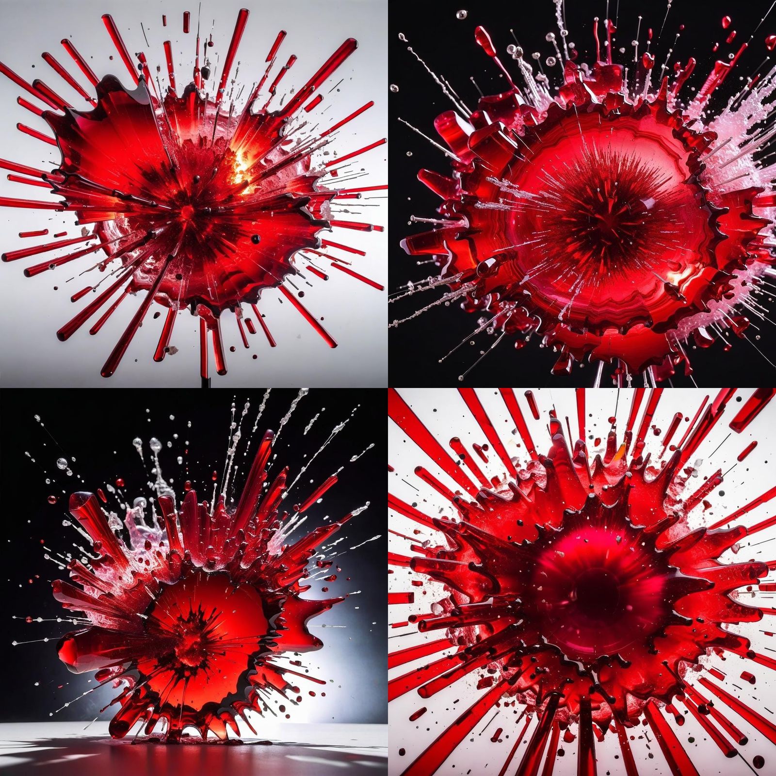 Exploding Red Glass Shards in High Definition