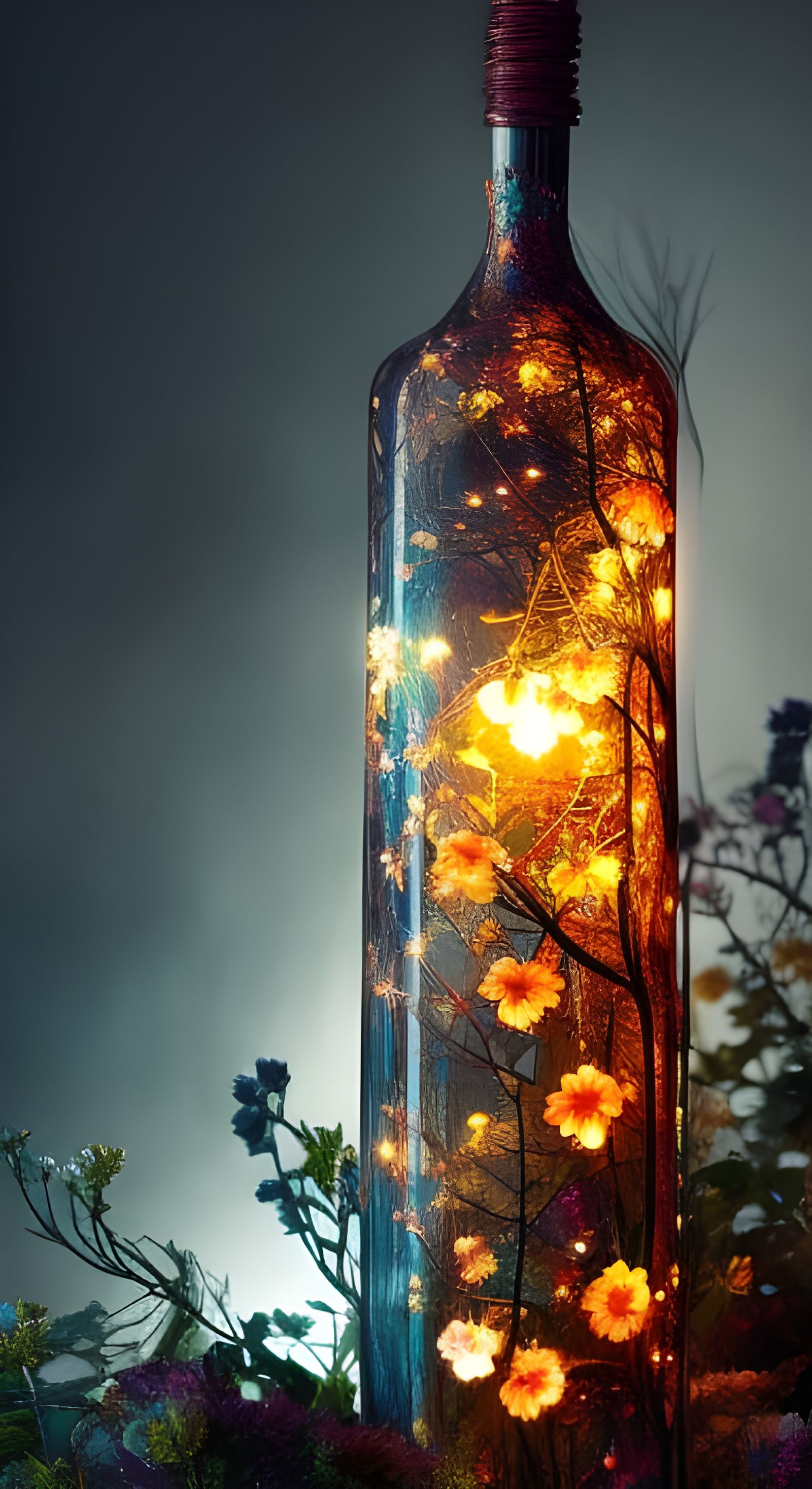 Enchanted Fairy Light Bottle in Forest Setting