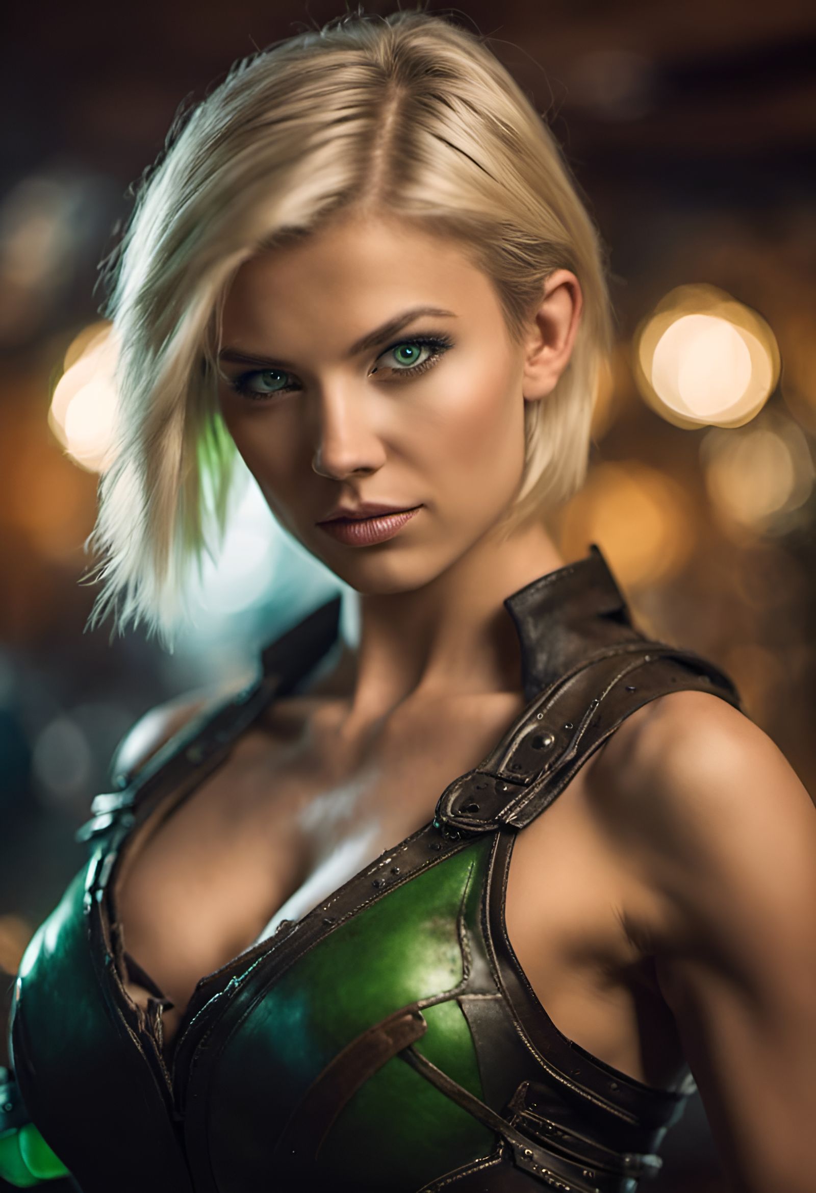 exotically beautiful blond girl as fantasy rogue, 18 years o...
