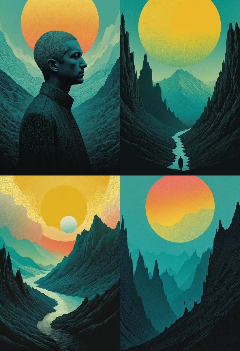 screentones. Sun profile + Halftone pattern + editorial illustration + highly textured, genre defining mixed media colla...