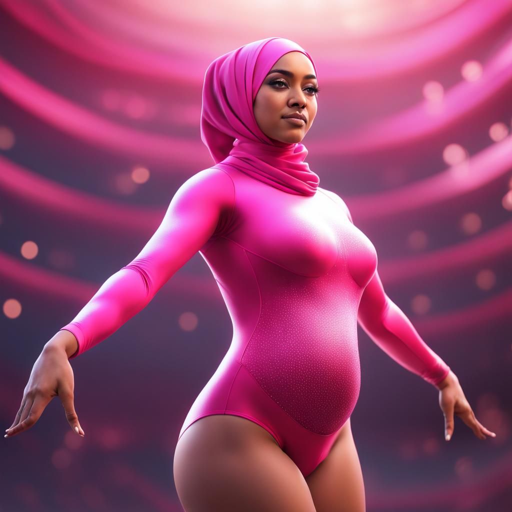 Voluptuous Giantess Gymnast in Pink: Detailed Digital Painti...