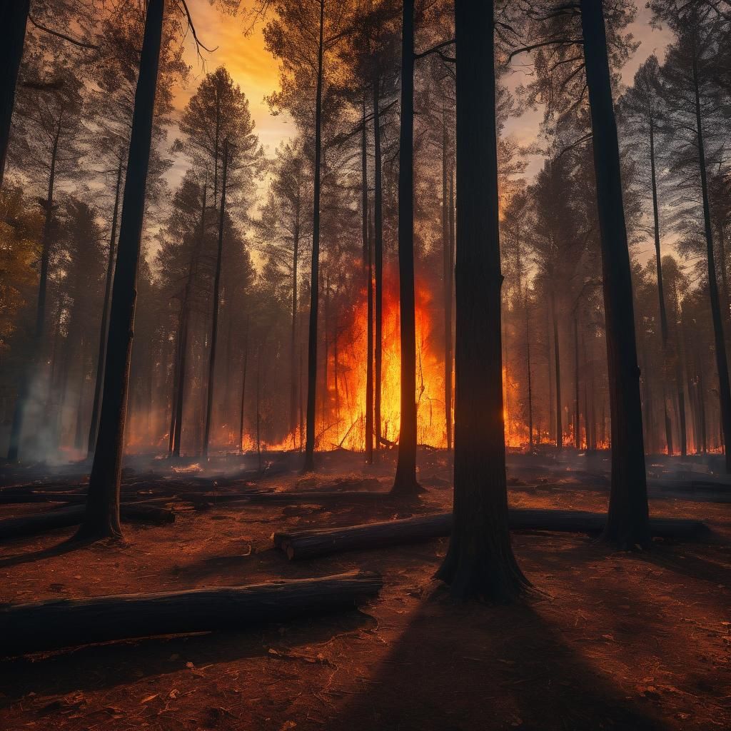 Fiery Sunset Landscape with Blazing Tree Silhouettes