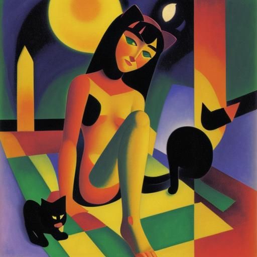 Fluorescent Cat in Expressionist Style