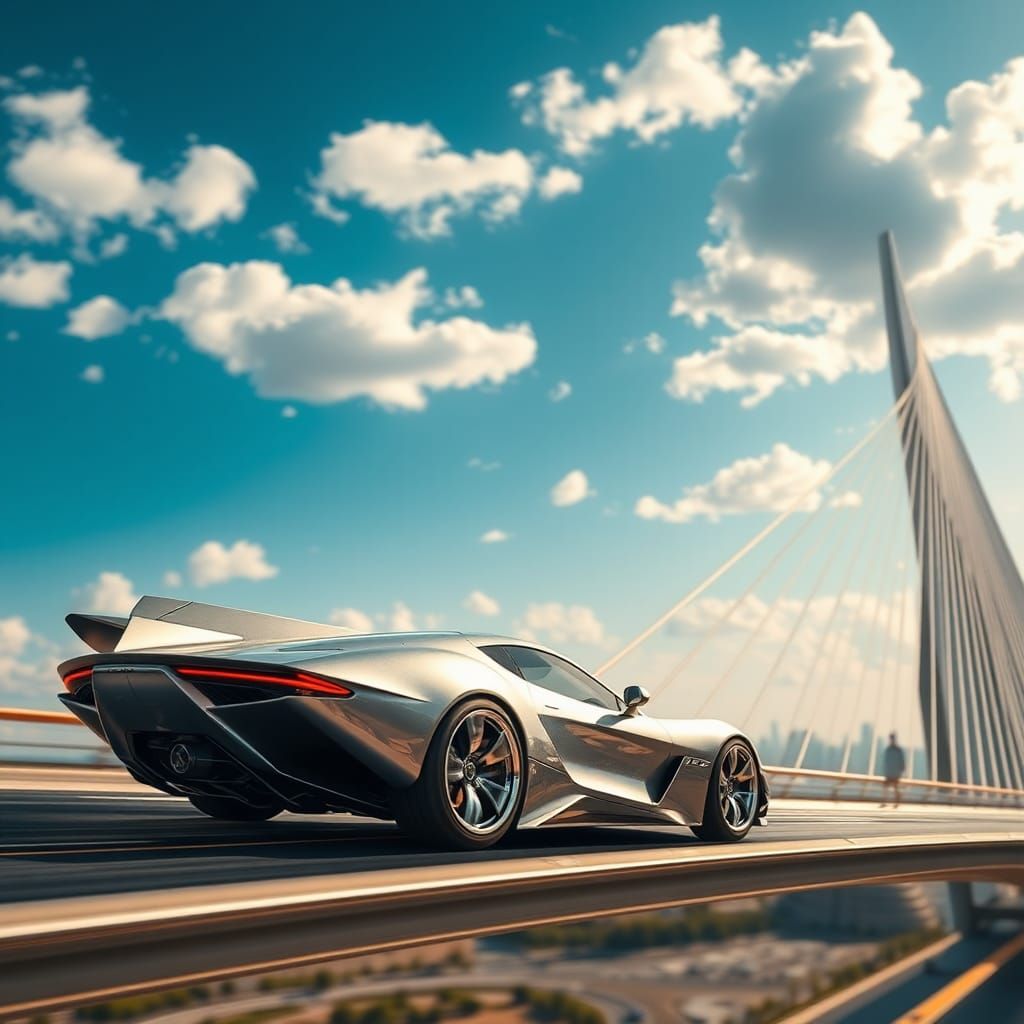 Futuristic Sports Car on Diamond Bridge