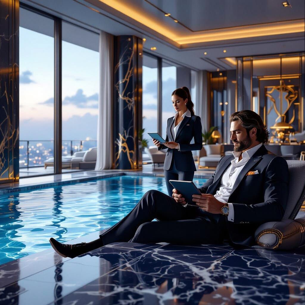 Greek Gods in Modern Penthouse, Digital Art