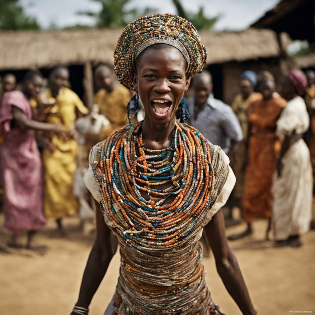 Black People Dancing Around Gelede Character