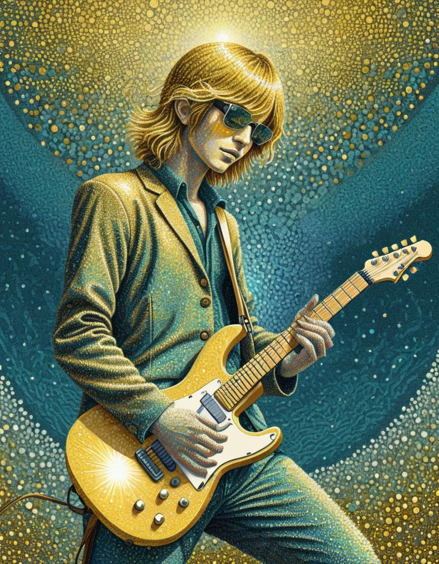 Rock Star Guitarist in Virtual Pointillist Style