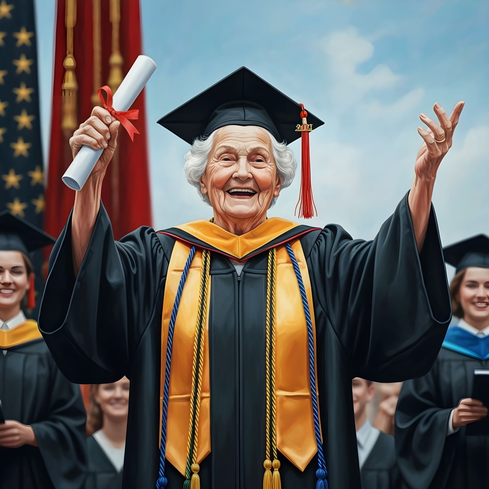 Grandmother's Graduation: A Vibrant Impasto Painting