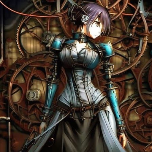 Steampunk Gears and Manhwa Girl Backdrop