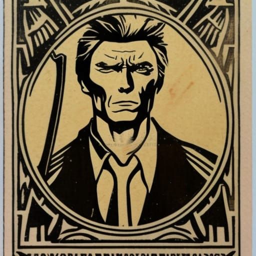 Clint Eastwood as St. George in Woodcut Style