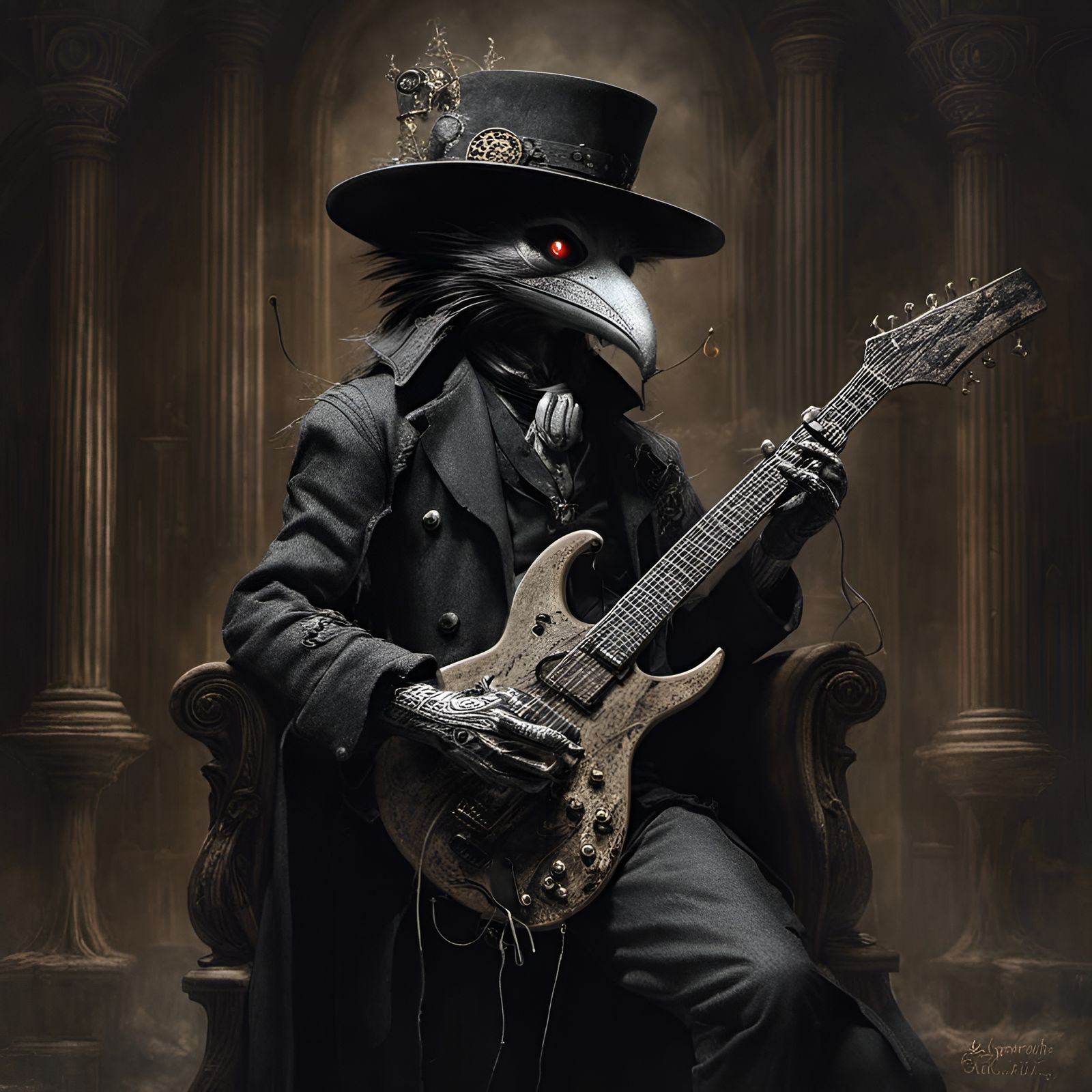 Steampunk Plague Doctor Shreds Guitar in Victorian Gothic St...