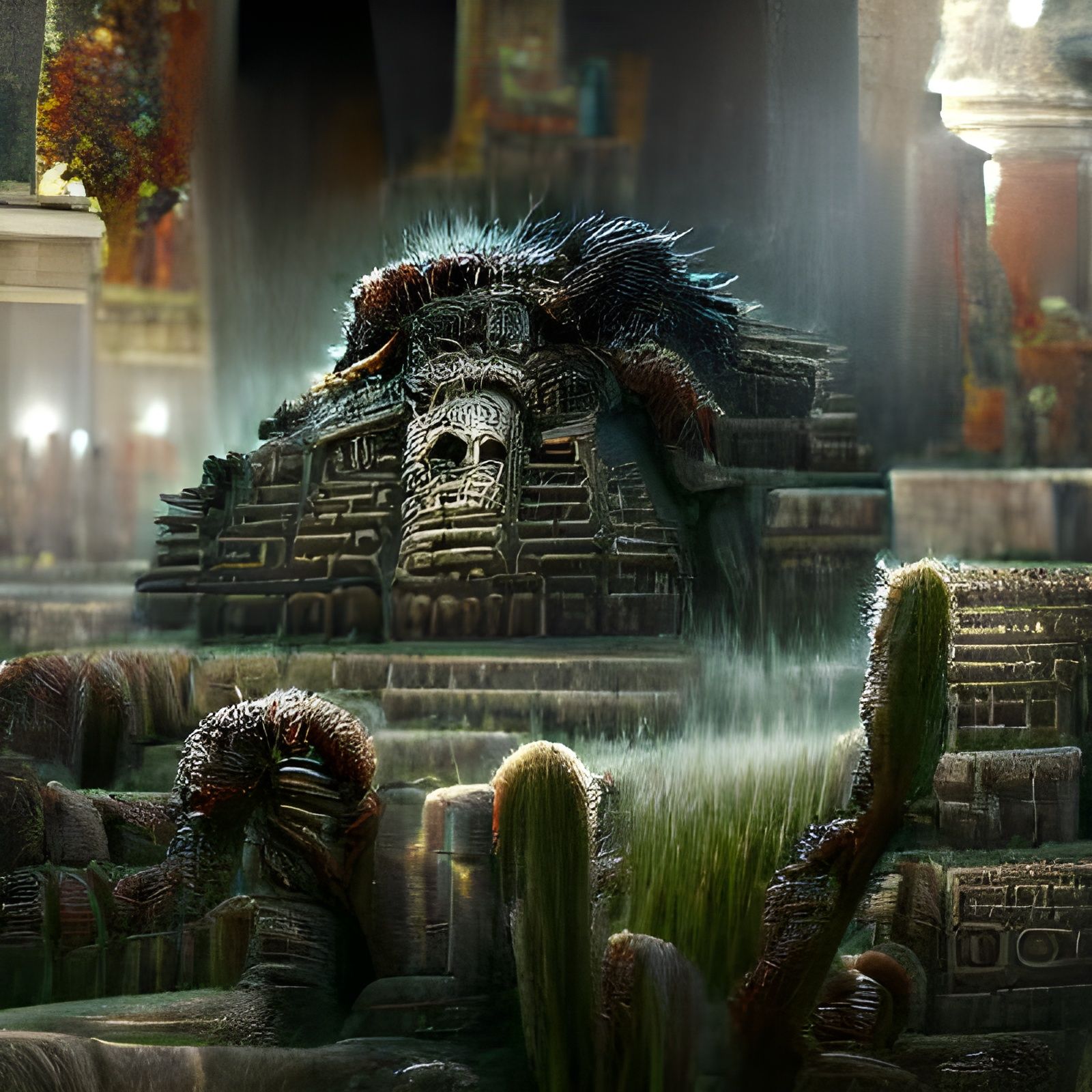 Sinister Aztec Temple in Hyper-Detailed Style