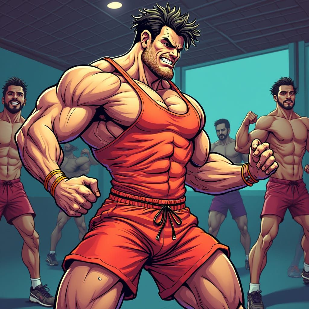 Comical Caricature of Fitness Instructor in Vibrant Colors