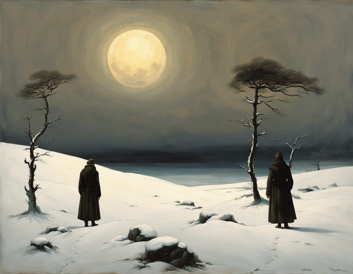 Moonlit Wanderer on the Frozen Shore