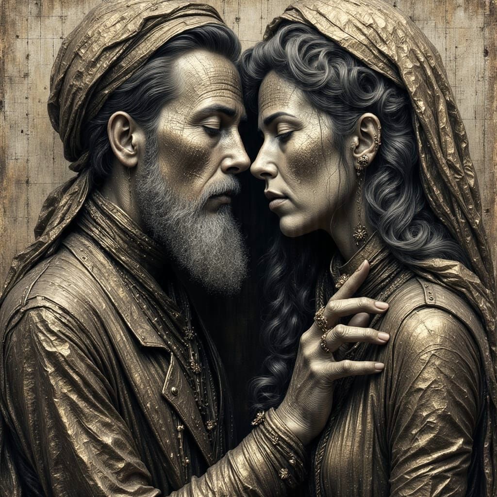 Couple in Goya Style Charcoal Drawing