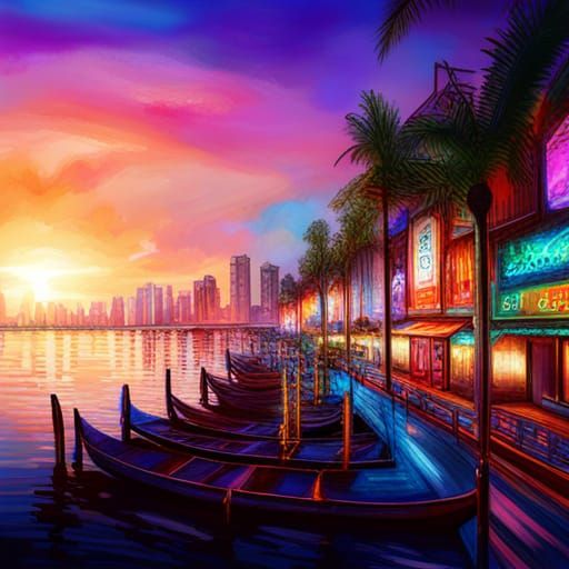 Pattaya Nightlife: Digital Sketch in Watercolor Double Expos...