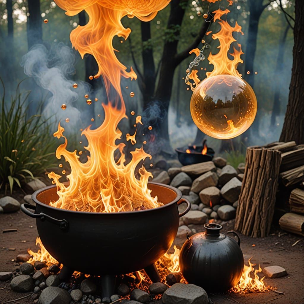 Witches Brew Bubbling in Cauldron