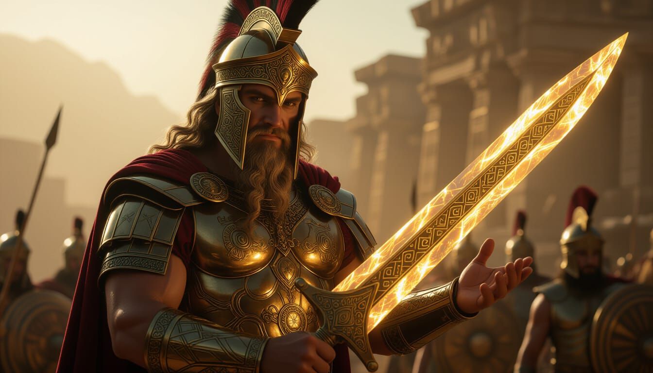 Pallas, Titan God of War, Holding Mythical Weapon