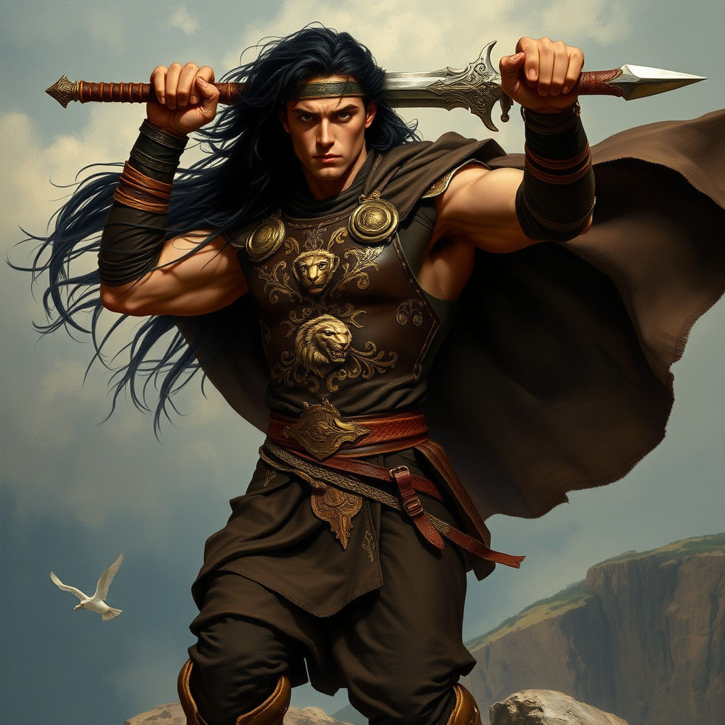 Handsome Warrior Prince with Sword in Dramatic Lighting