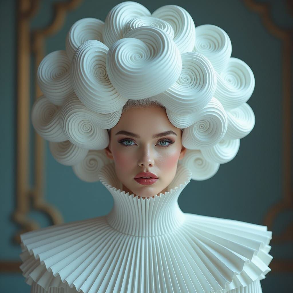 Futuristic Woman with Surreal White Hairstyle