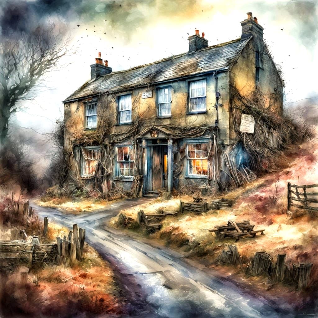 Ethereal Cornish Inn in Carne Griffiths Watercolor Style