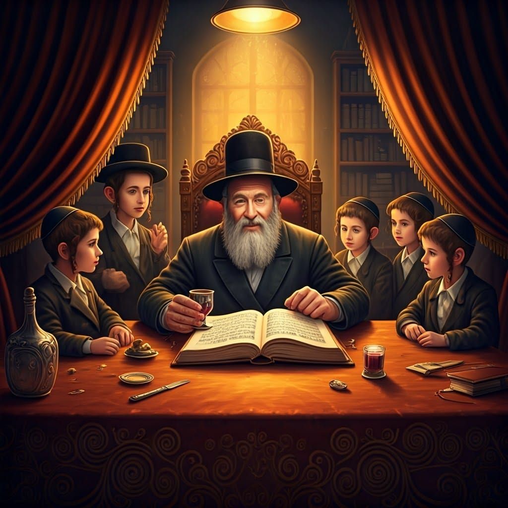 Hasidic Father and Children in Golden Light