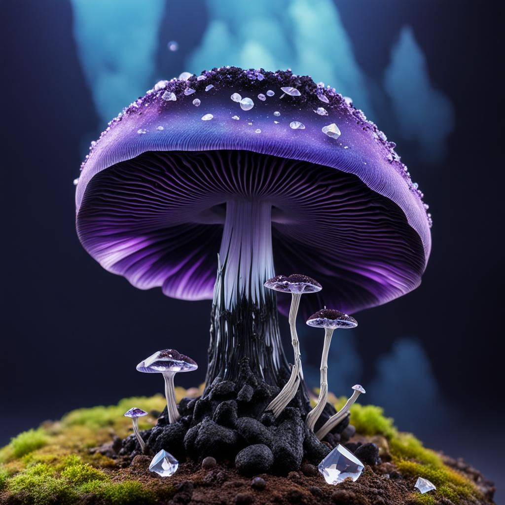 Magical Purple Mushroom with Quartz Crystals