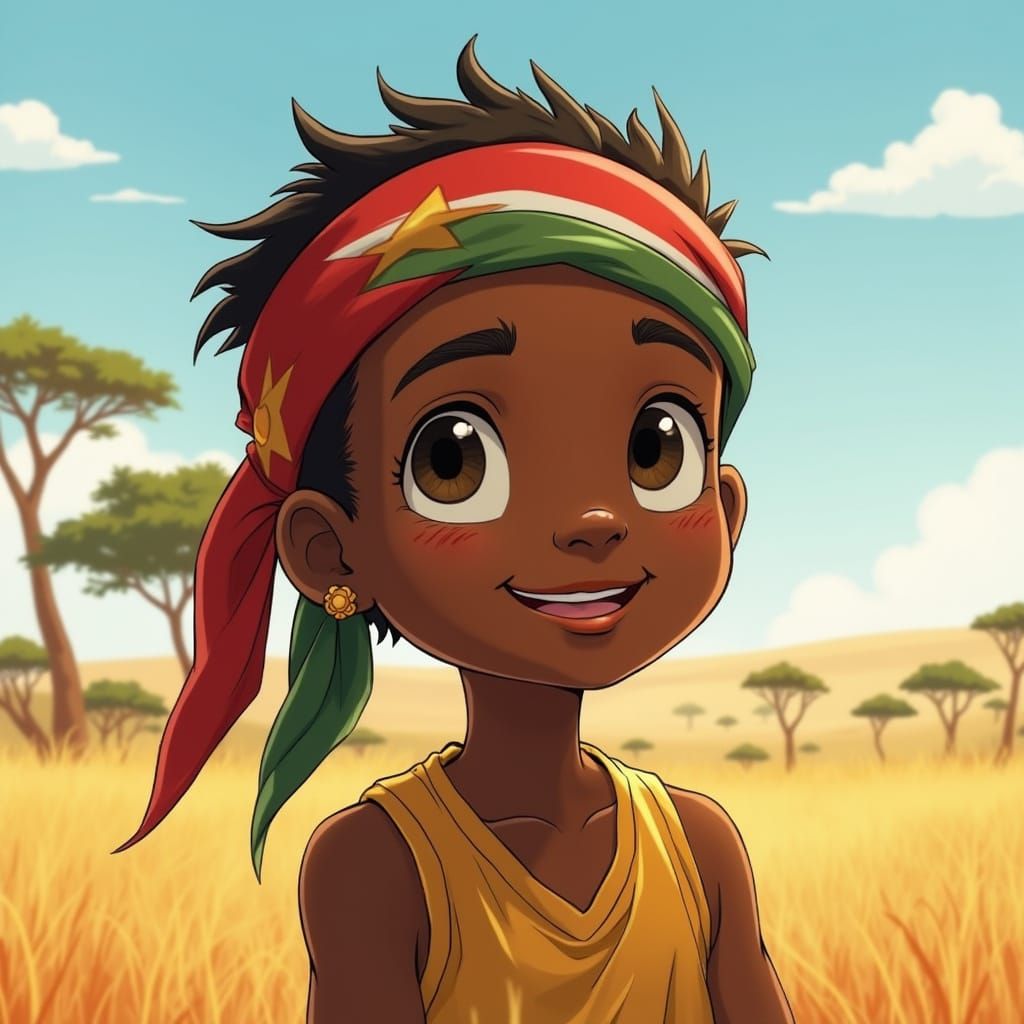 Whimsical African Child in a Sun-Kissed Savannah