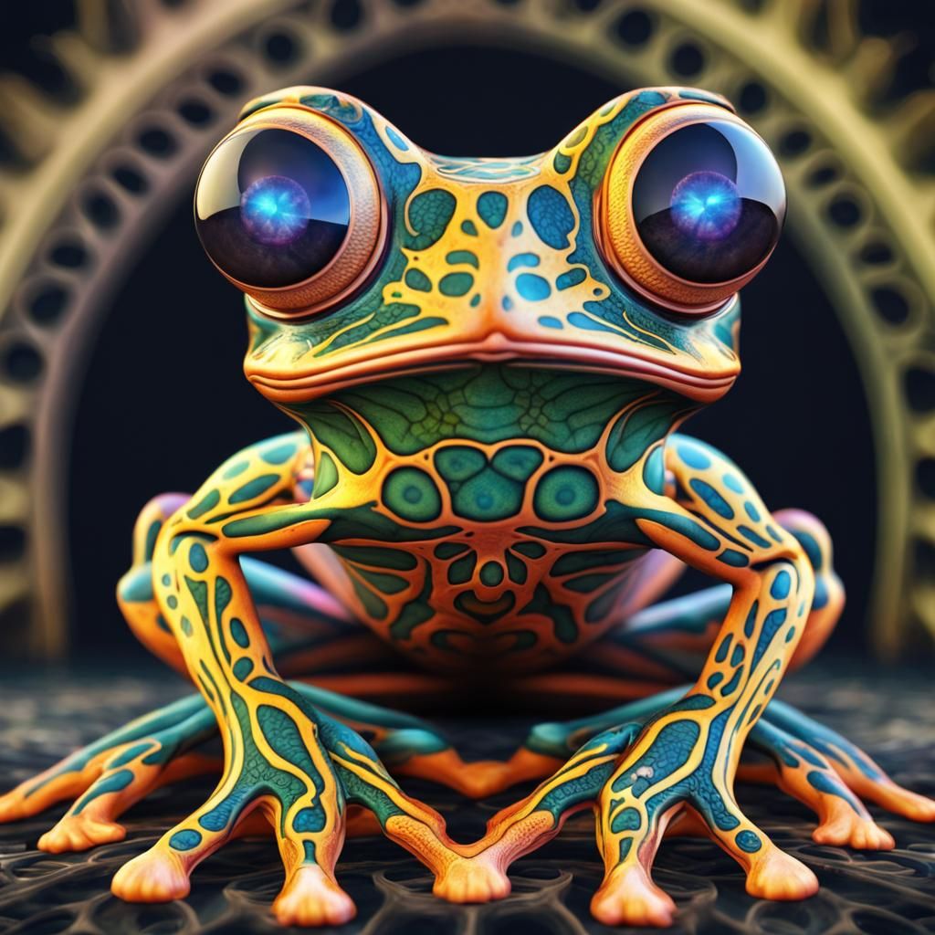 Psychedelic Alien Tree Frog with Fractal Patterns