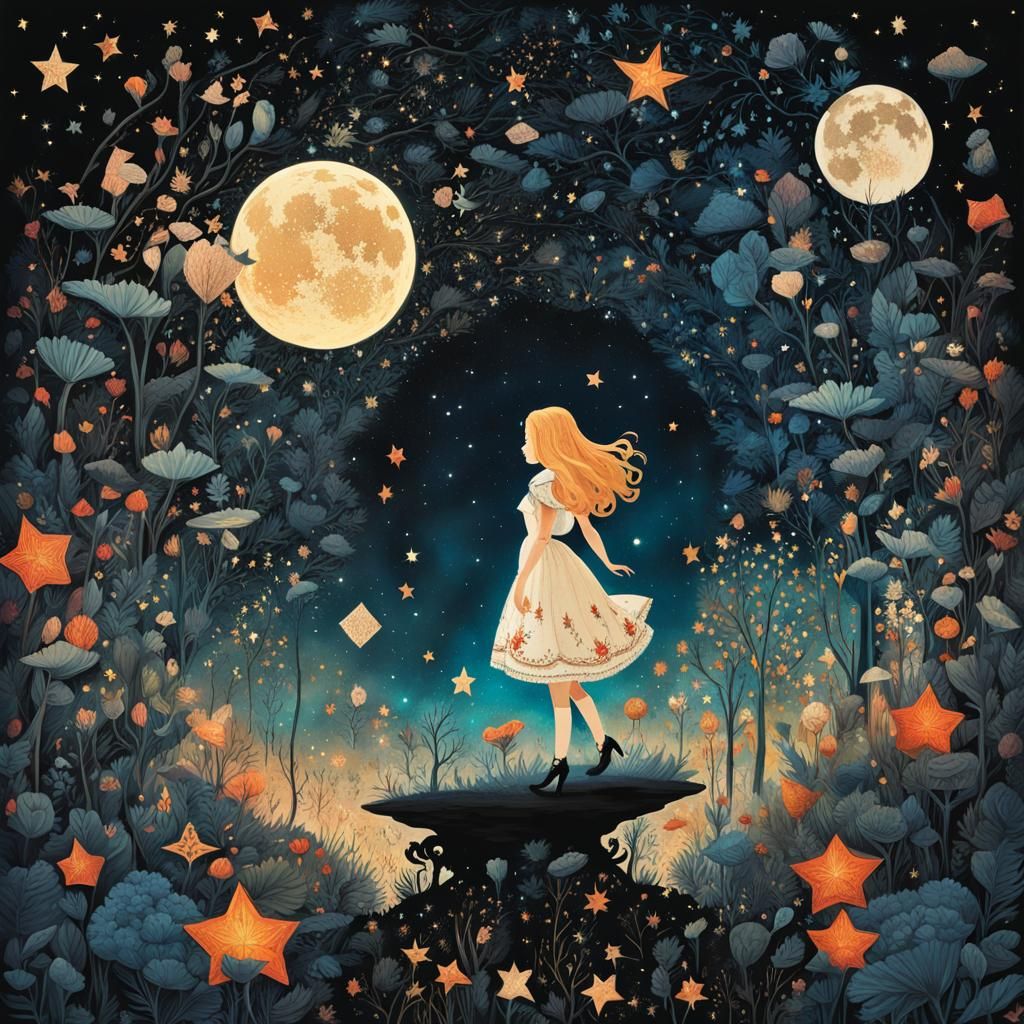 Alice in Wonderland Starry Night Puzzle Collage