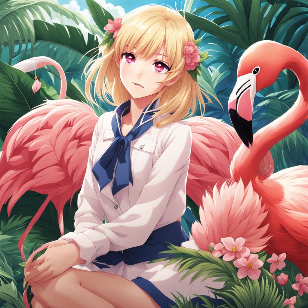 Flamingo Girl in Anime Style