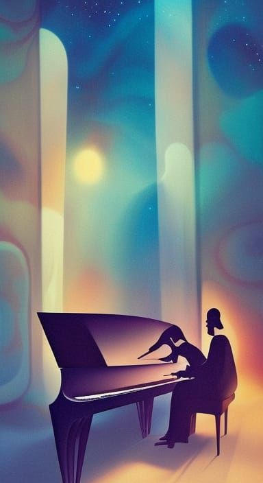 Night Jazz Dreamscape: Fluid Gouache Painting in Vivid Color...