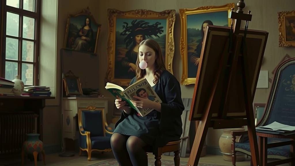 Mona Lisa Enjoys Modern Pastime in Renaissance Setting