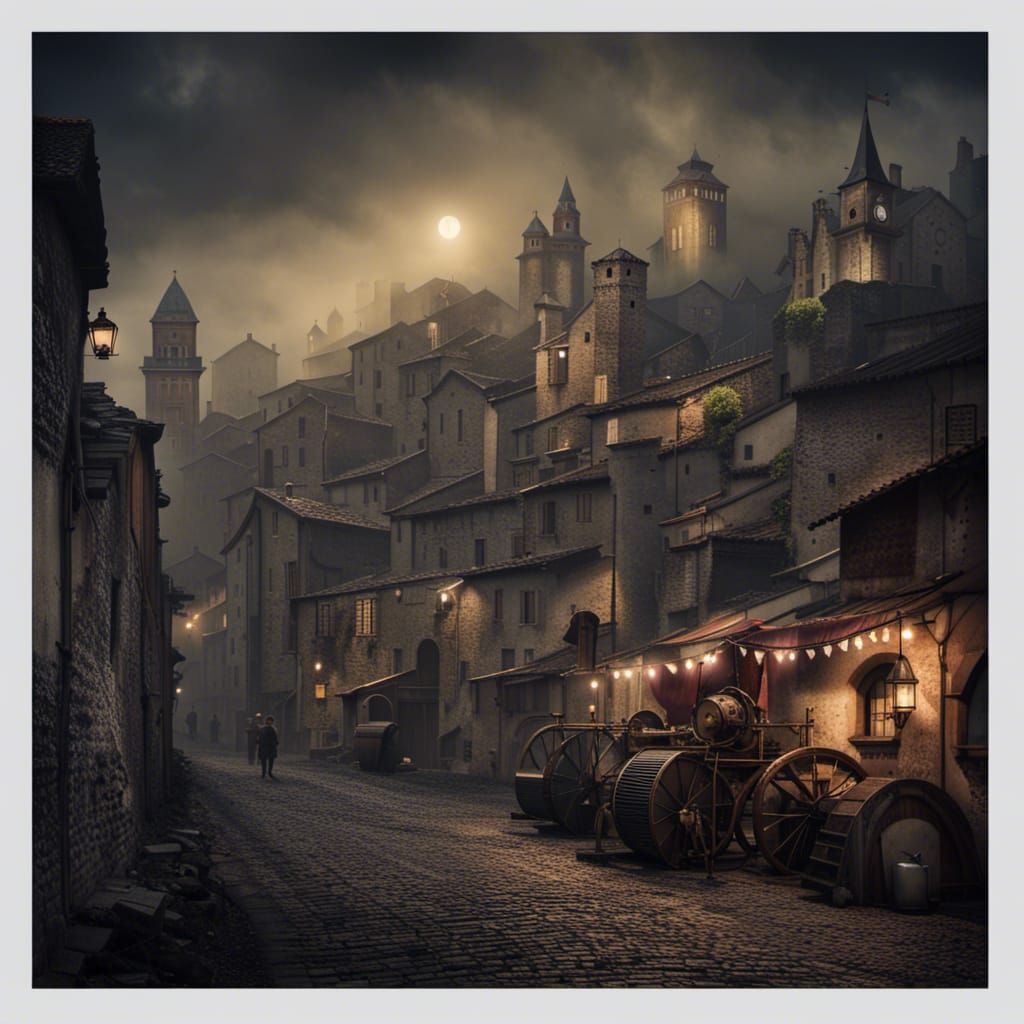 Steampunk Italian Village Carnival at Night