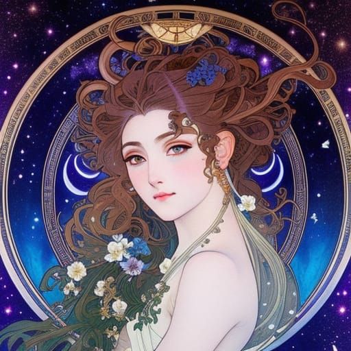 Goddess of the Night Sky in Art Nouveau Style